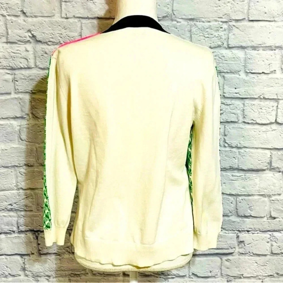 SONIA by Sonia Rykiel Small Argyle Print In Green And Pink Collar Sweater - Picture 3 of 8